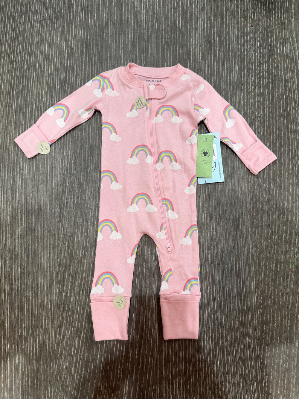 NWT size 3-6 months Monica + Andy Pink Rainbow Zip Footie